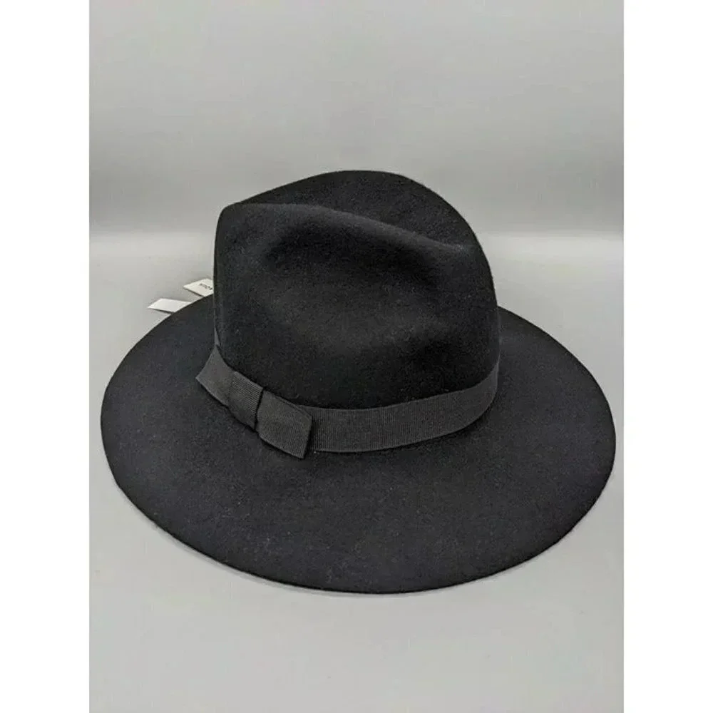 NWT AQUA Women's Weekend Felted Wool Fedora Hat Bow Knot (O/S, Black) MSRP $68